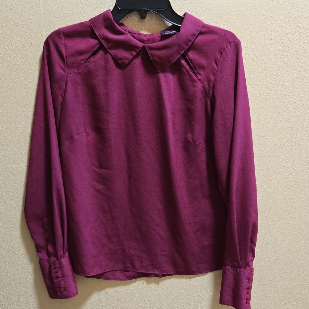 Sophie Theallet The Limited Plum Button-Cuff Collared Blouse